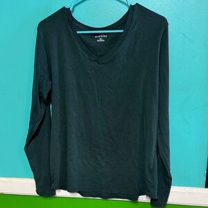 Eddie Bauer Deep Green V-Neck Long Sleeve Tee